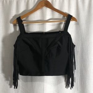 Fringe off shoulder bondage top